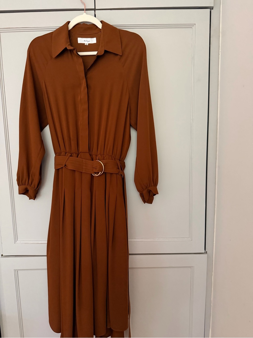 Classic Shirt Dress with Belted Waist - Brown